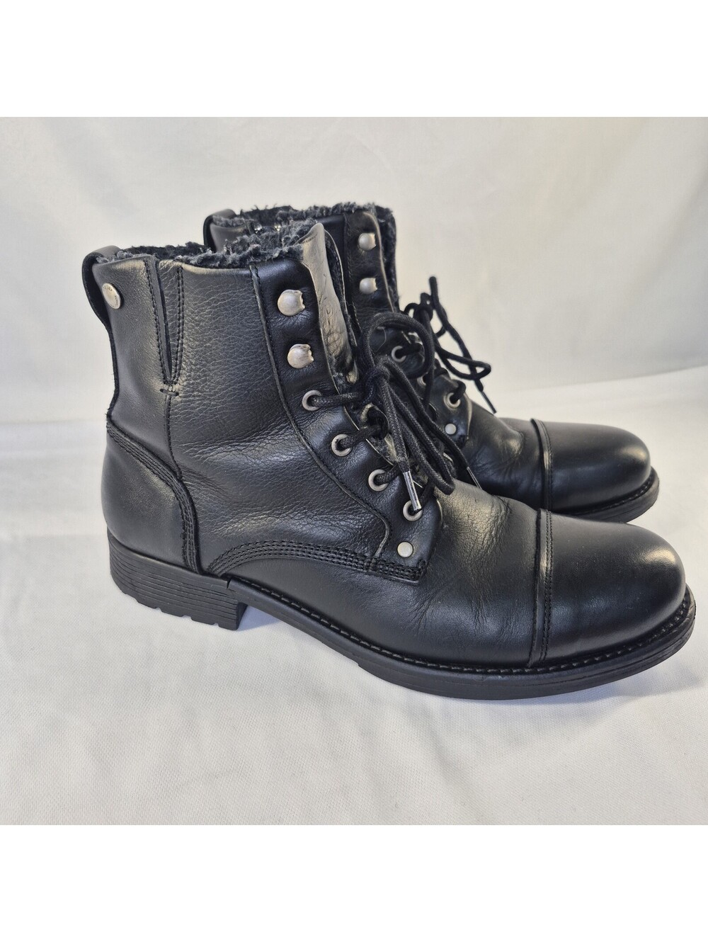 Pajar Track Mens EU44/US 11 Combat Lace Up Boots Black Leather Waterproof Fur